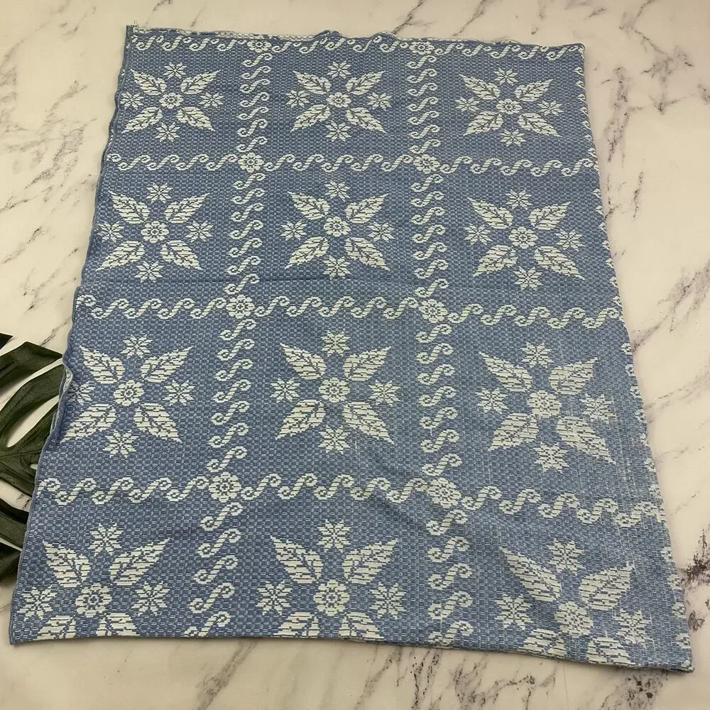 Stevens Vintage 70s Bedspread Coverlet Set of 2 Twin Size Blue White Floral